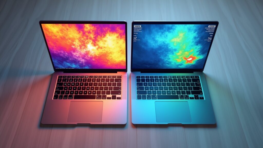 Thermal imaging of laptop with and without cooling pad