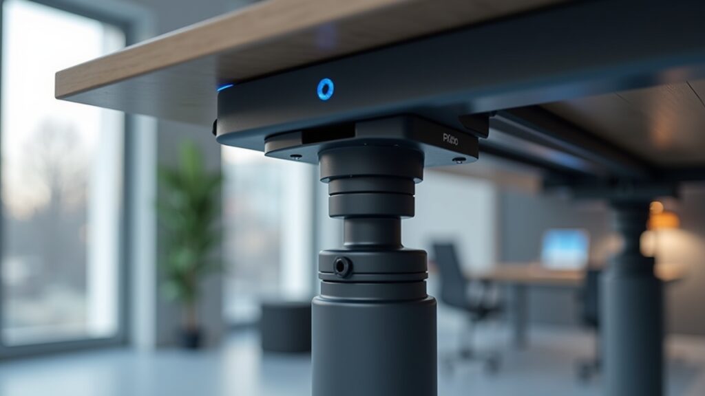Adjustable desk height mechanism close-up