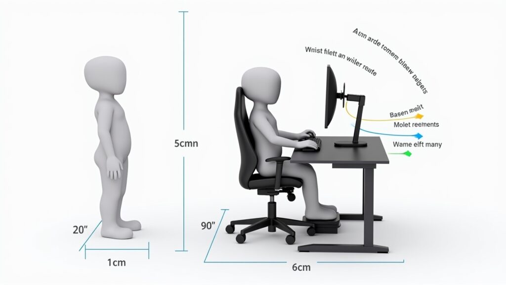 Ergonomic measurement diagram for gaming setup