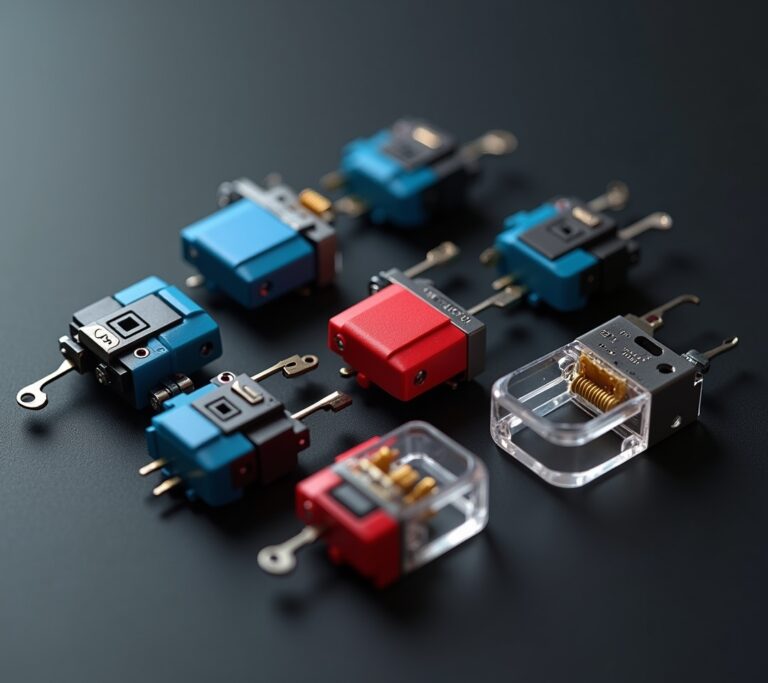 Close-up macro shot of different mechanical switch types