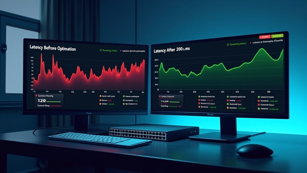 Network latency test results before and after optimization